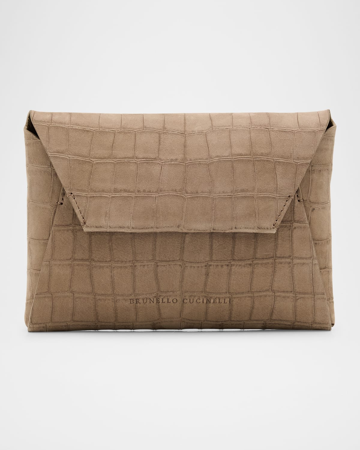 Brunello Cucinelli Duo Mini Croc-embossed Suede Pouchette Clutch Bag