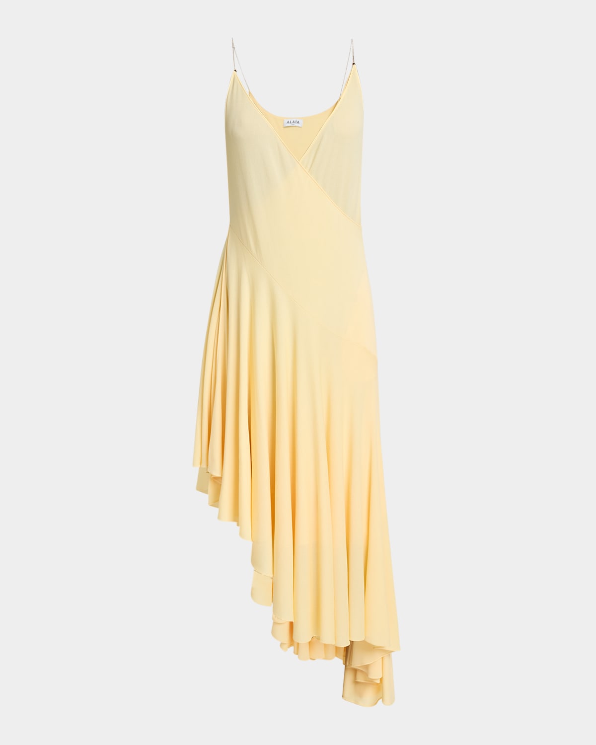 Alaïa Asymmetric Cotton Midi Slip Dress In Jaune Acidule
