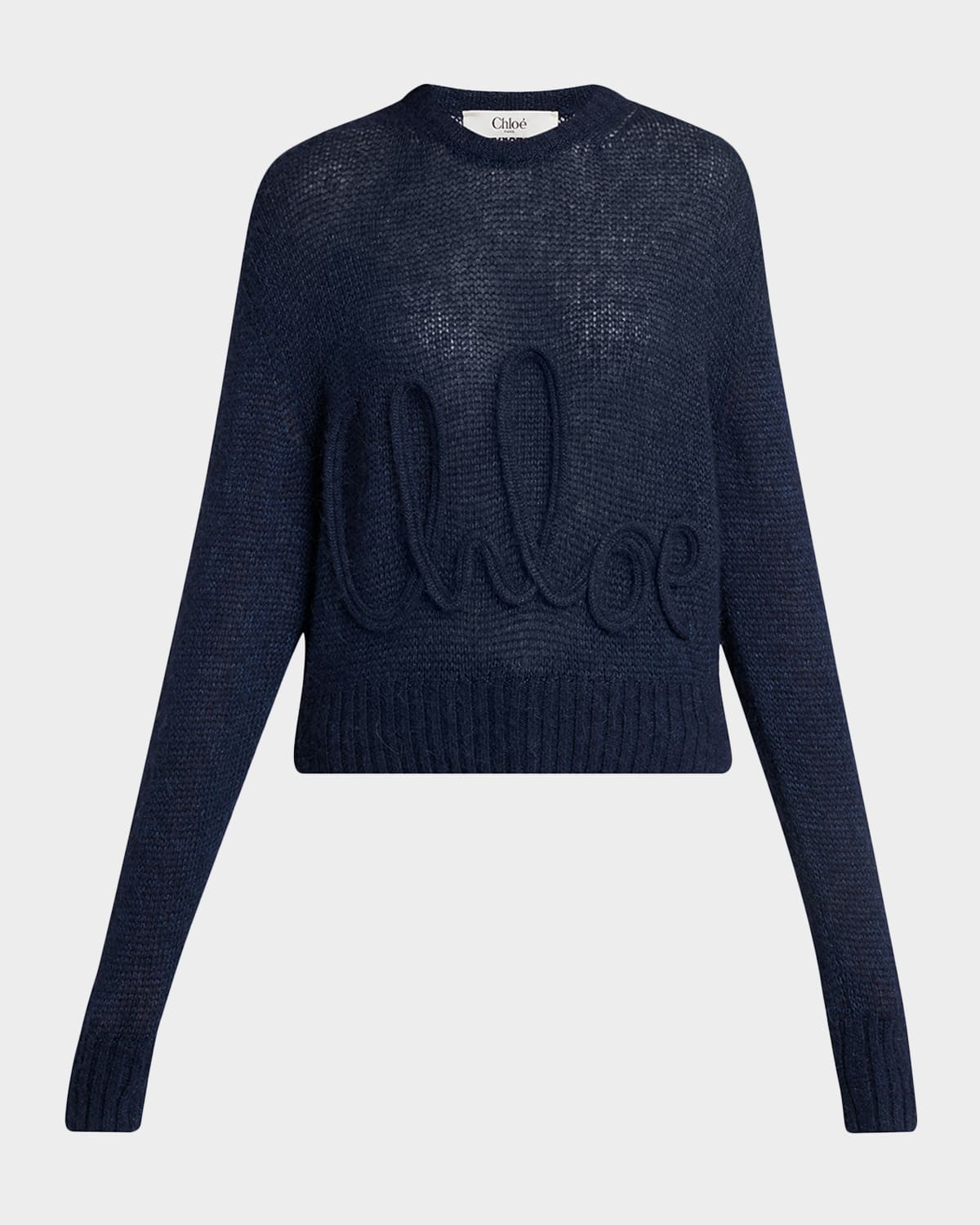 Chloé Logo Embroidered Alpaca Wool Sweater In Blue