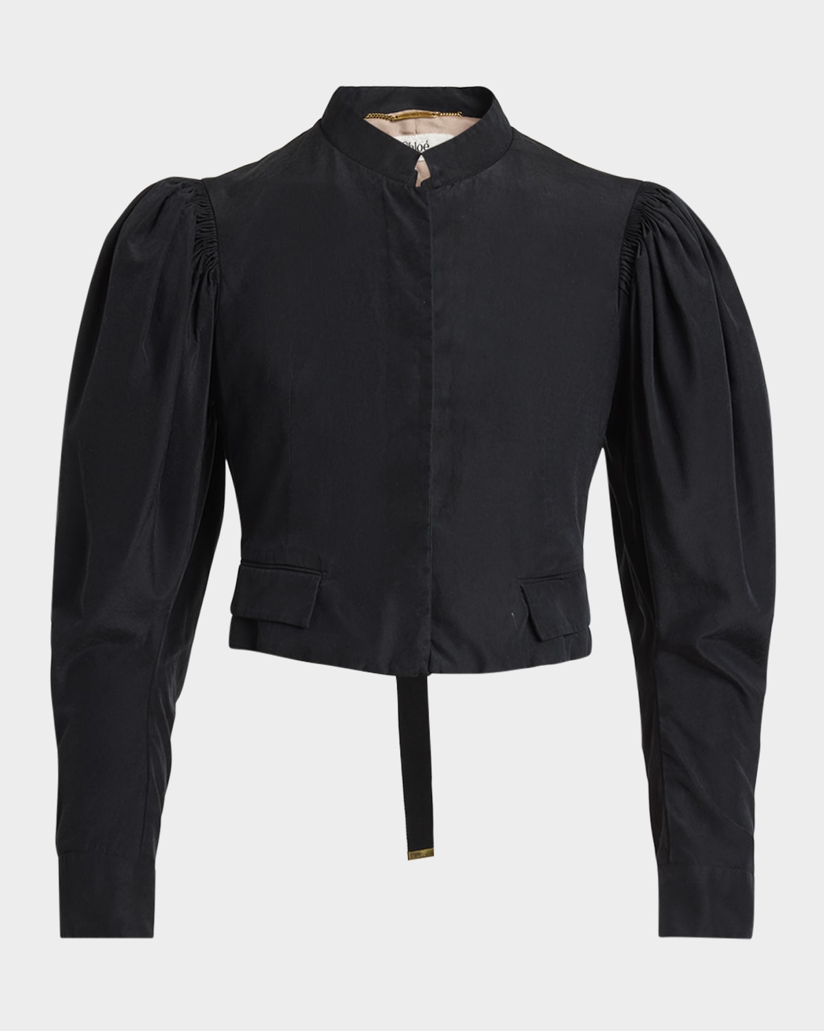 Chloé Puff-sleeve Silk Faille Cropped Jacket In Black