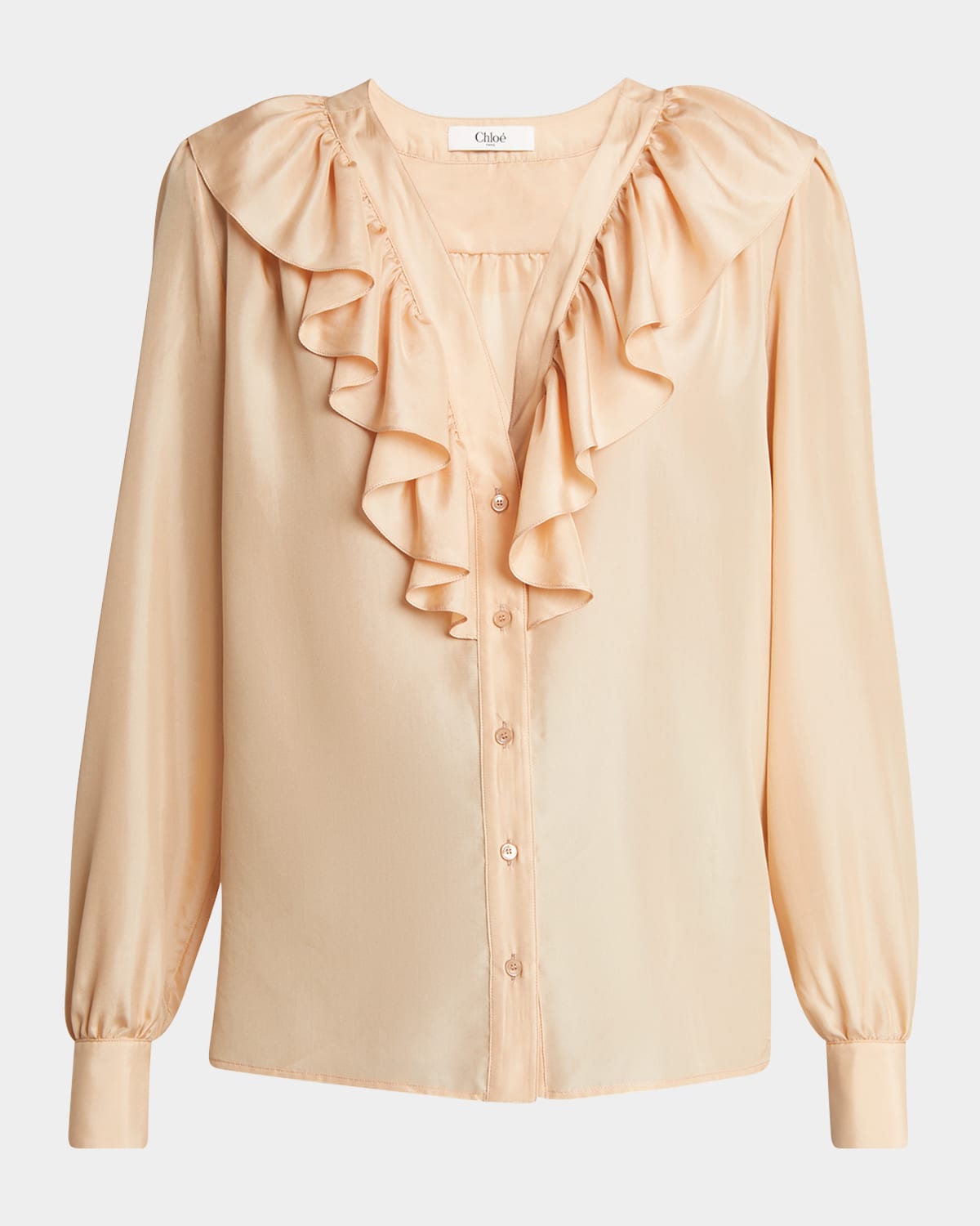 Shop Chloé Ruffled V-neck Silk Blouse In Biscuit Pink