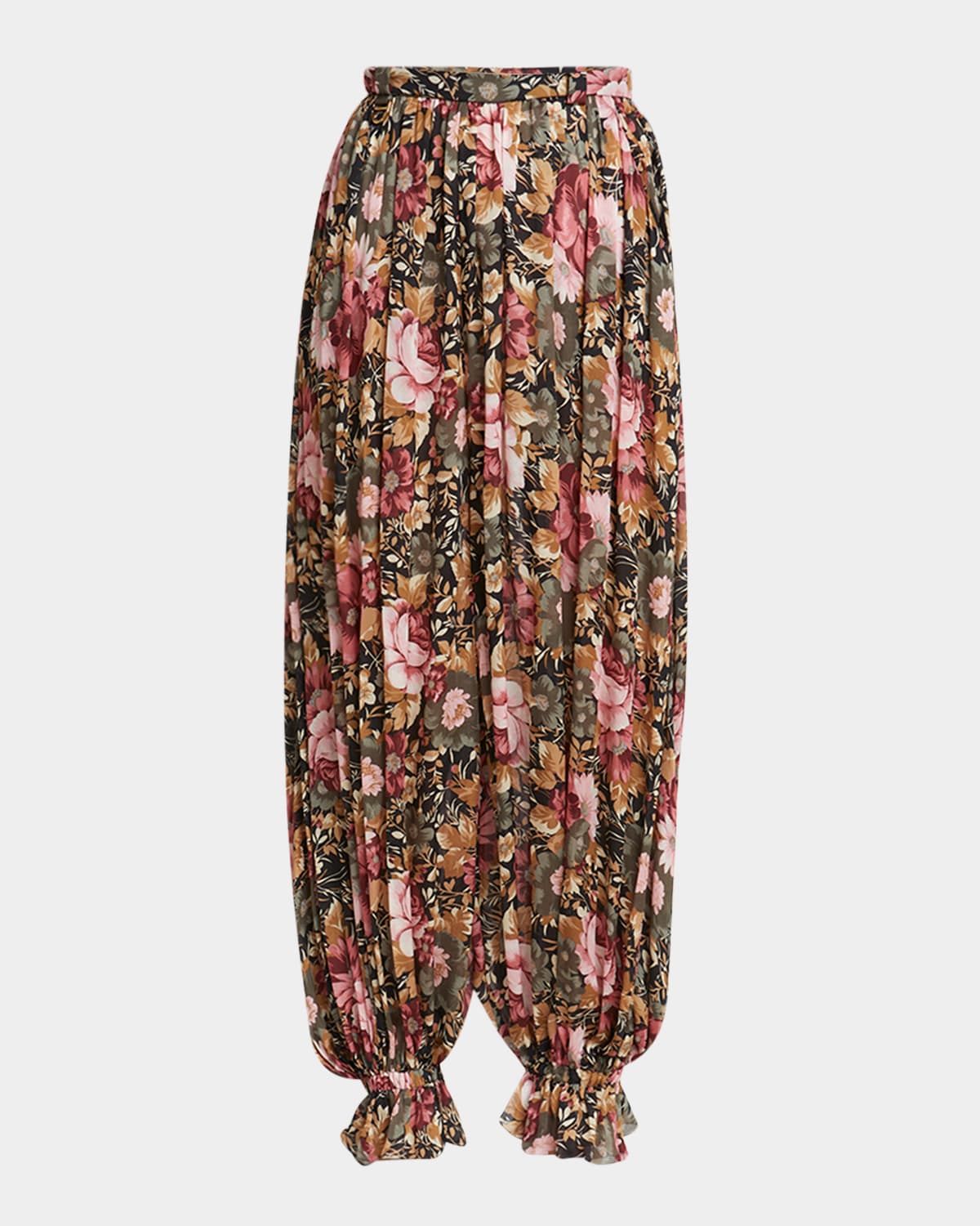 Shop Chloé Floral Pleated Silk Pants In Black