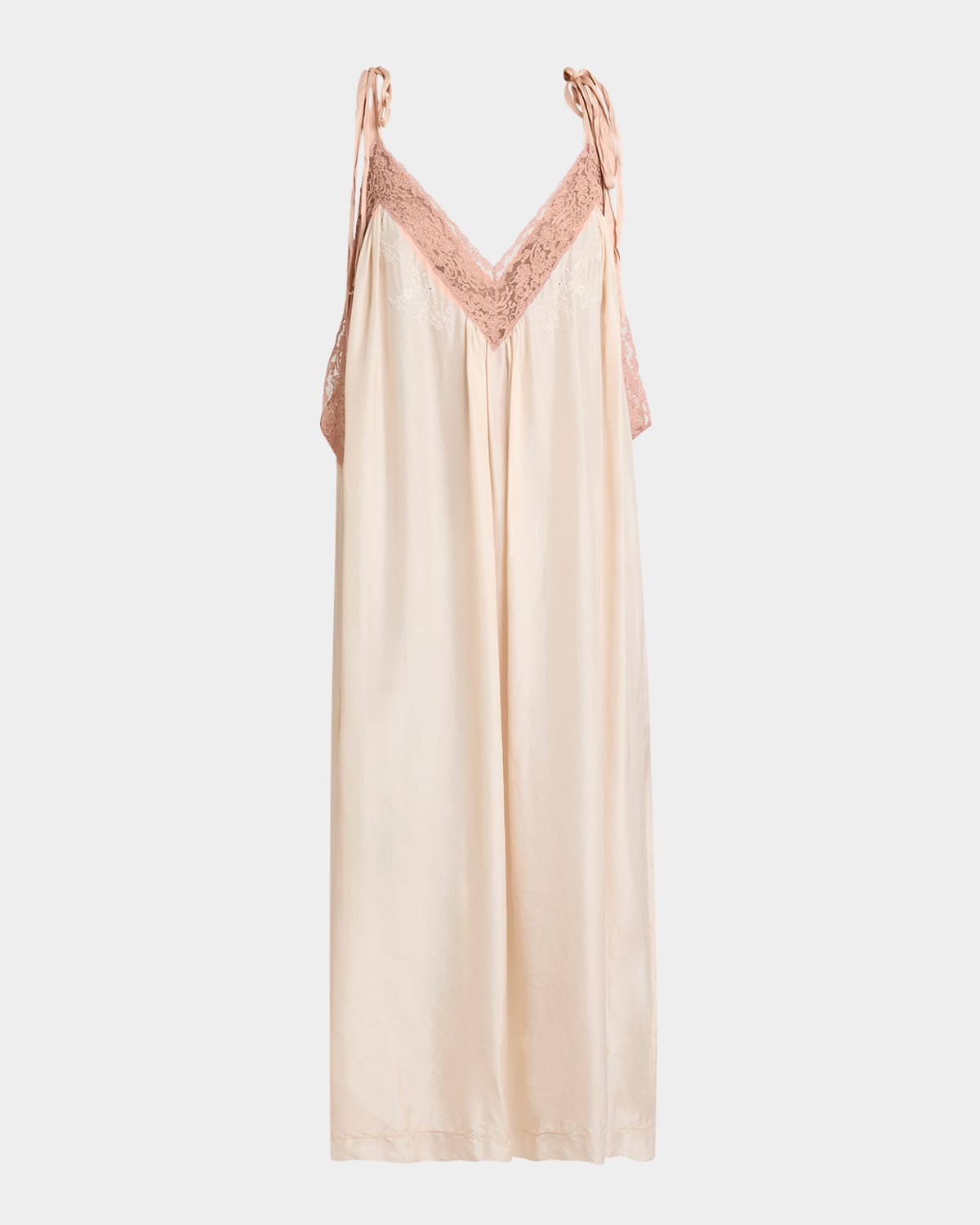 Long Lace-Trim Silk Slip Dress