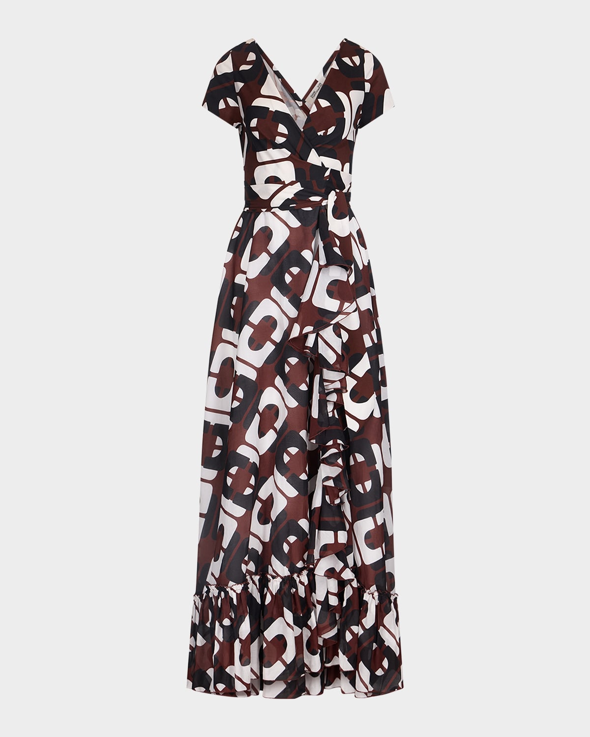 Diane Von Furstenberg Vivianna Geometric-print Maxi Wrap Dress In Cane Link Large Brown