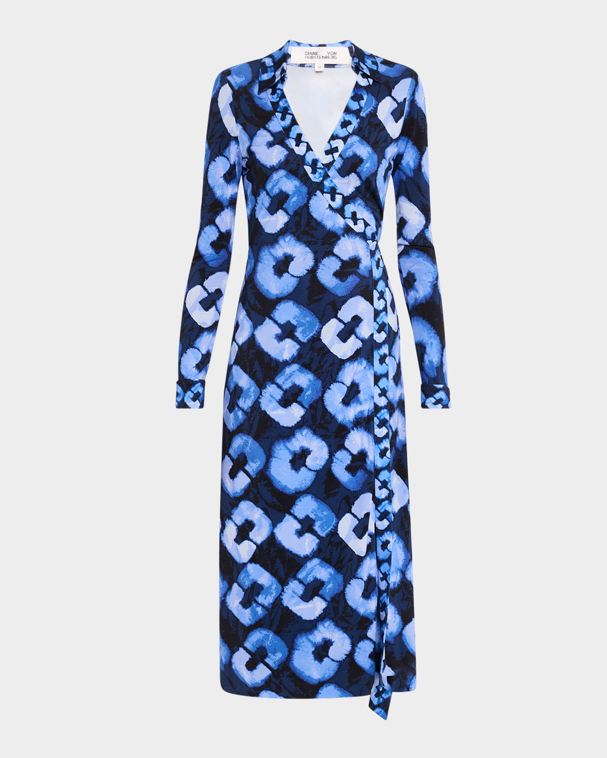 Diane Von Furstenberg Abigail Geometric-print Silk Midi Wrap Dress In Shibori Link Medium  Shibori Link Small