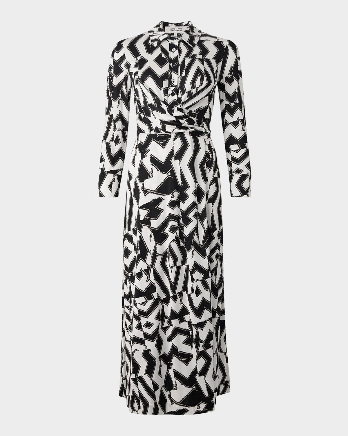 Diane Von Furstenberg Sana Geometric-print Midi Wrap Shirtdress In Troy Maze Med Bw