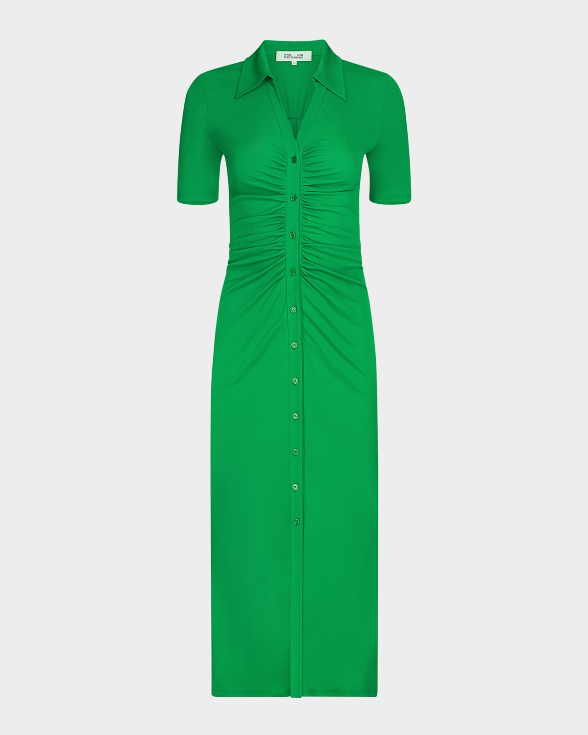 Diane Von Furstenberg Zoey Ruched Bodycon Jersey Midi Shirtdress In Signature Green