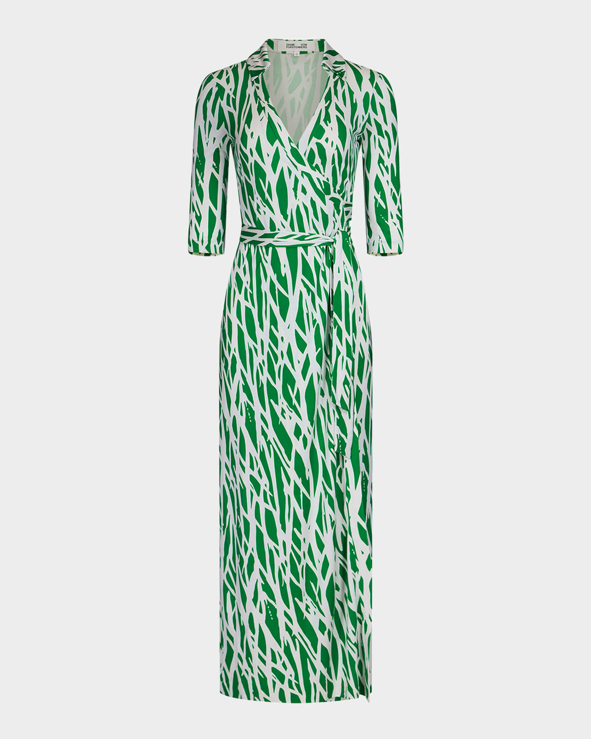 Diane Von Furstenberg Abigail Abstract-print Jersey Maxi Wrap Dress In Twig Green