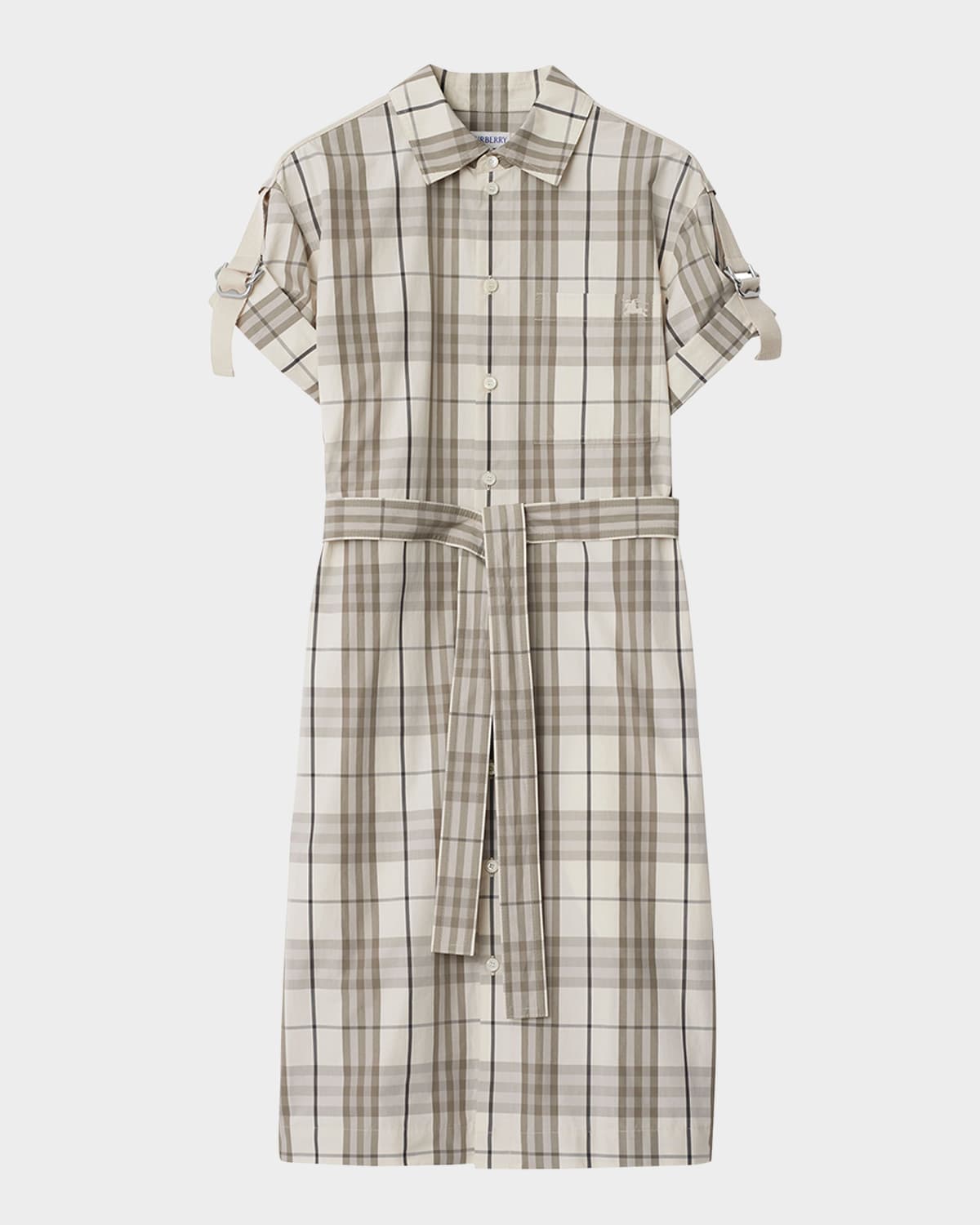 Burberry Check Buckle Short-sleeve Shirtdress In Cotton Ip Check