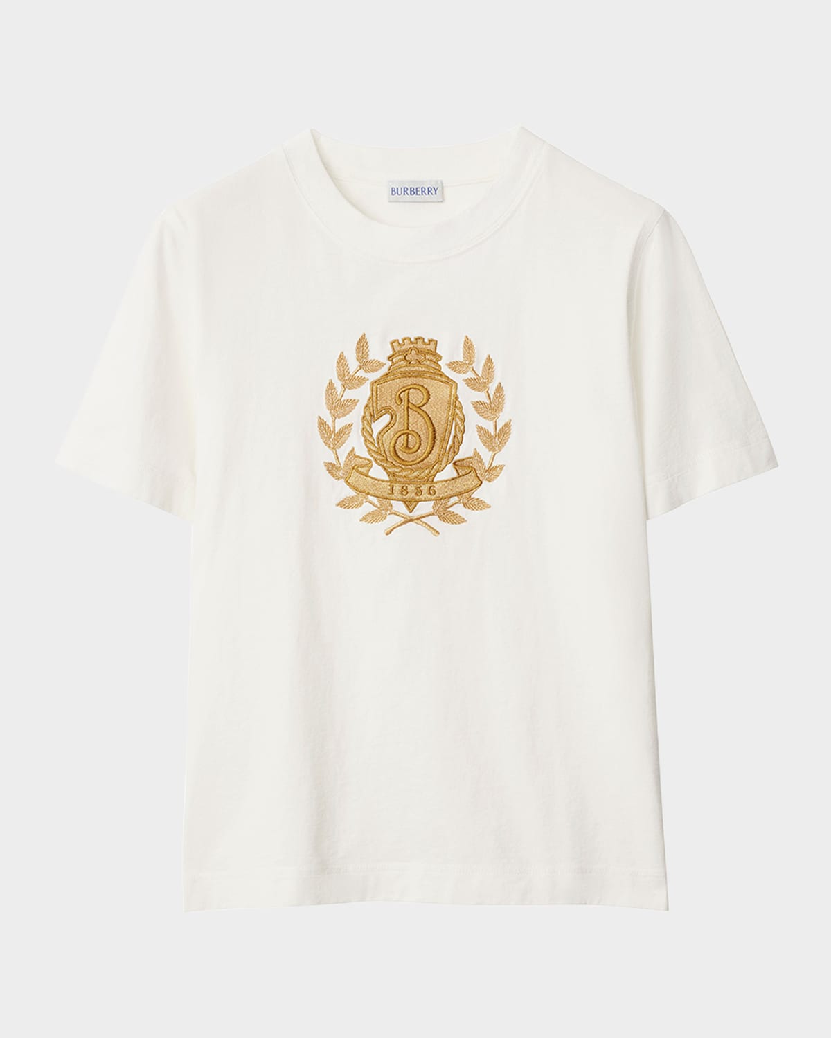 Burberry Crest Embroidered Short-sleeve T-shirt In Chalk