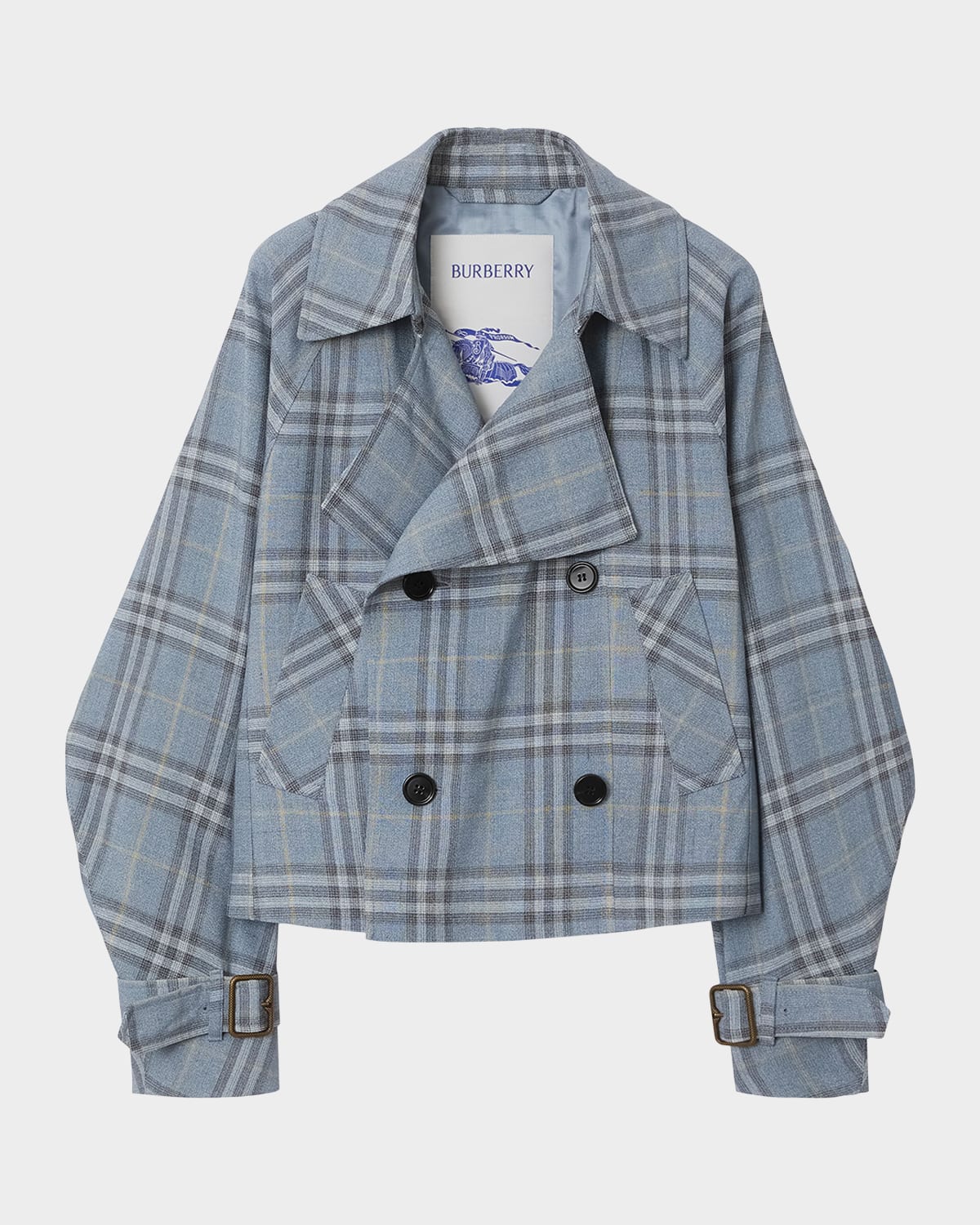 Shop Burberry Check Double-breasted Short Trench Coat In Gale Ip Check
