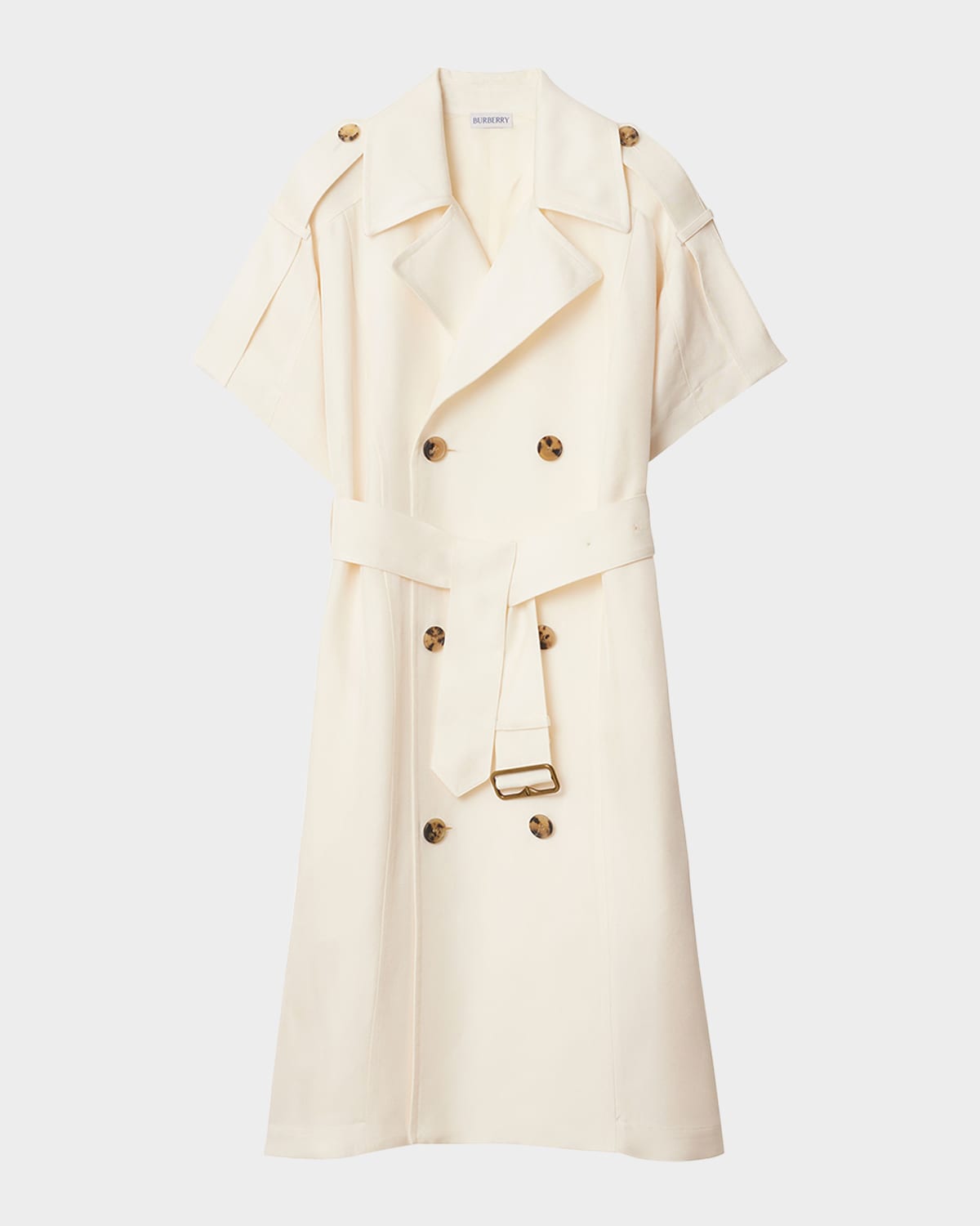 Burberry Waist Belted Short Sleeves Epaulettes Lapels In Pelican