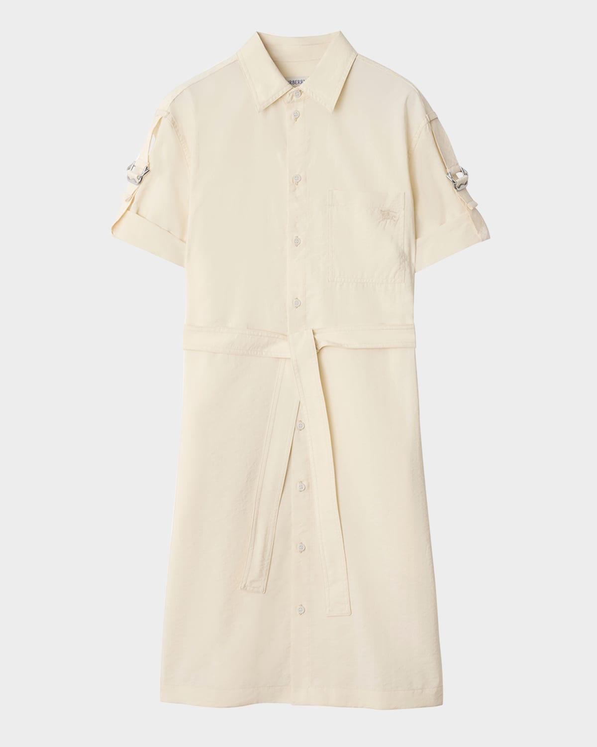 Shop Burberry Ekd Short-sleeve Belted Shirtdress In Off White