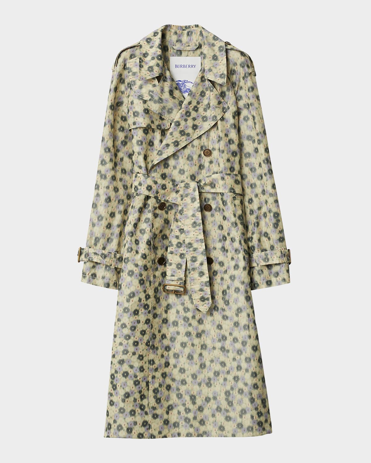 Burberry Blur Flower Double-breasted Long Trench Coat In Eccles Ip Pattern