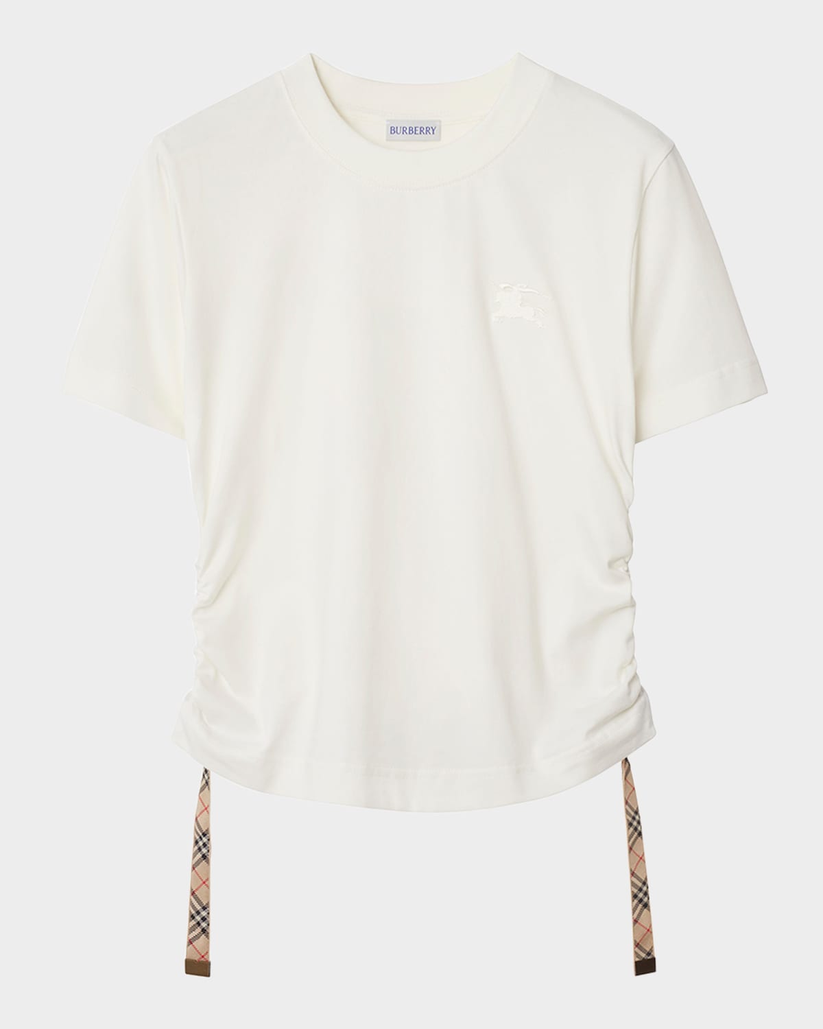 Burberry Ruched Check-ties Short-sleeve T-shirt In Chalk
