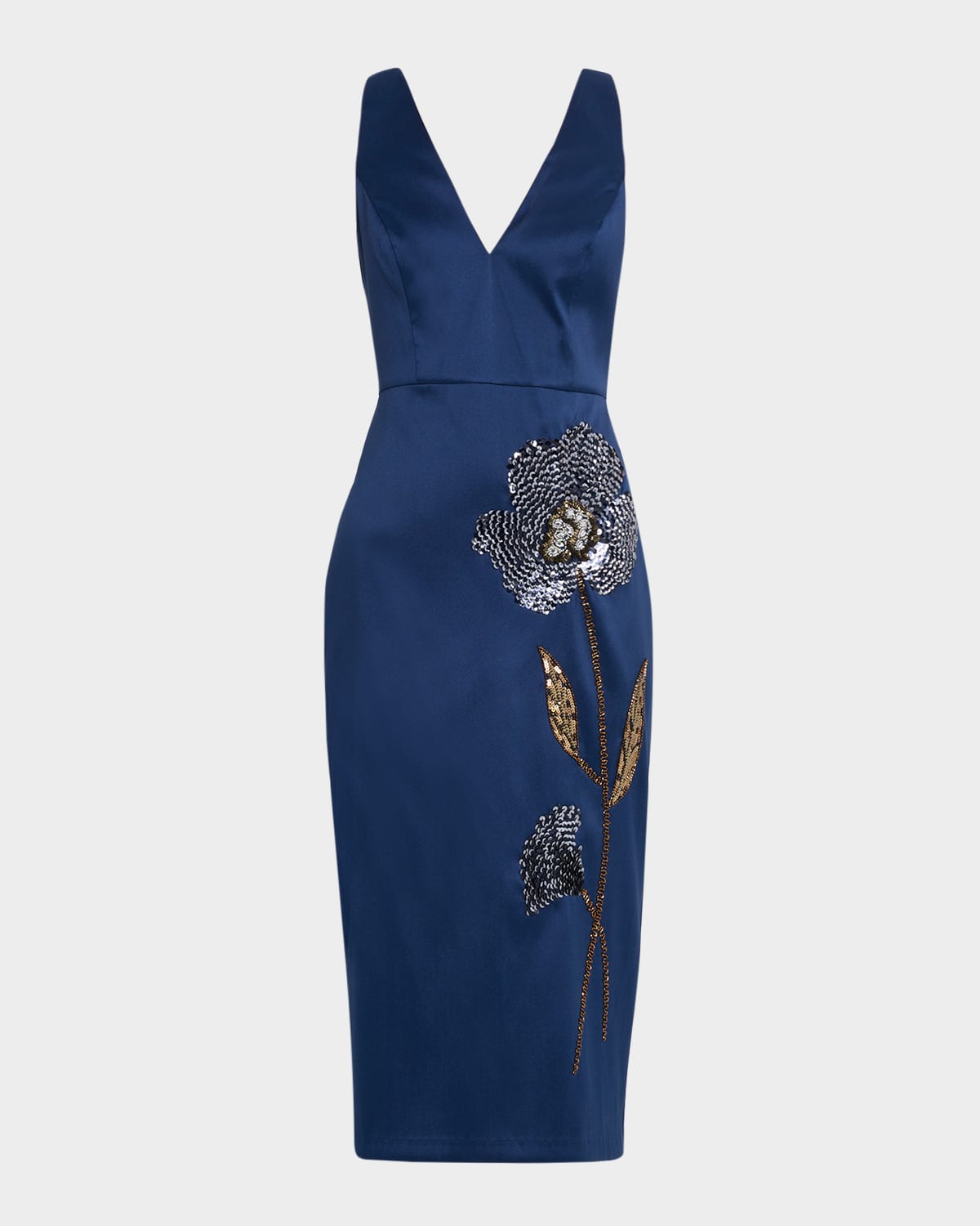 Sleeveless Flower-Beaded Midi Dress