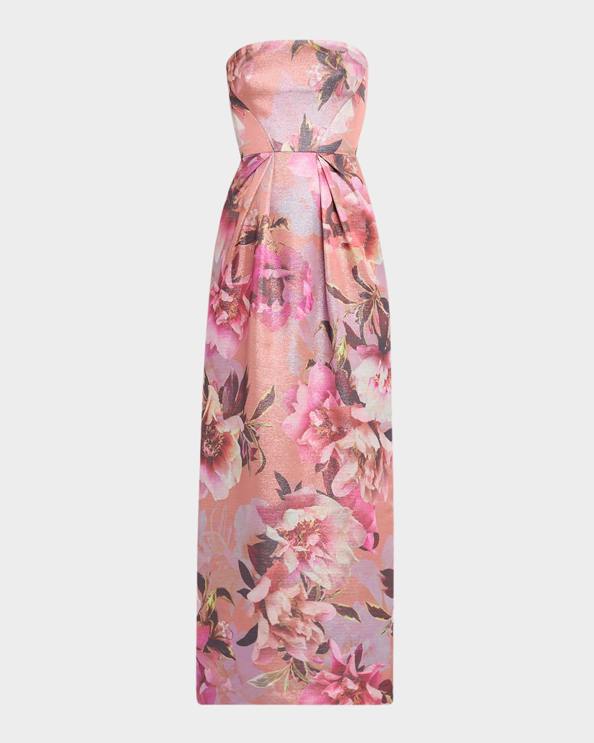 Aidan Mattox Strapless Floral-print Shimmer Gown In Pink