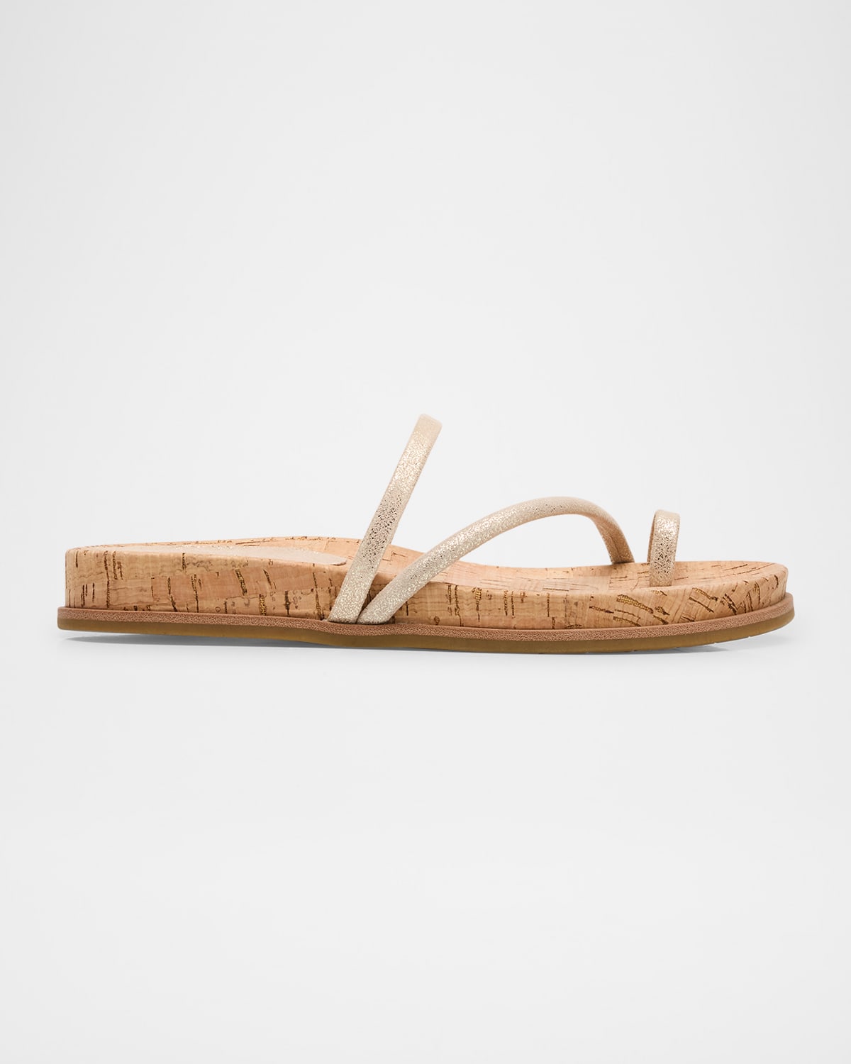 EILEEN FISHER DORADO METALLIC SUEDE TOE-RING SLIDE SANDALS 
