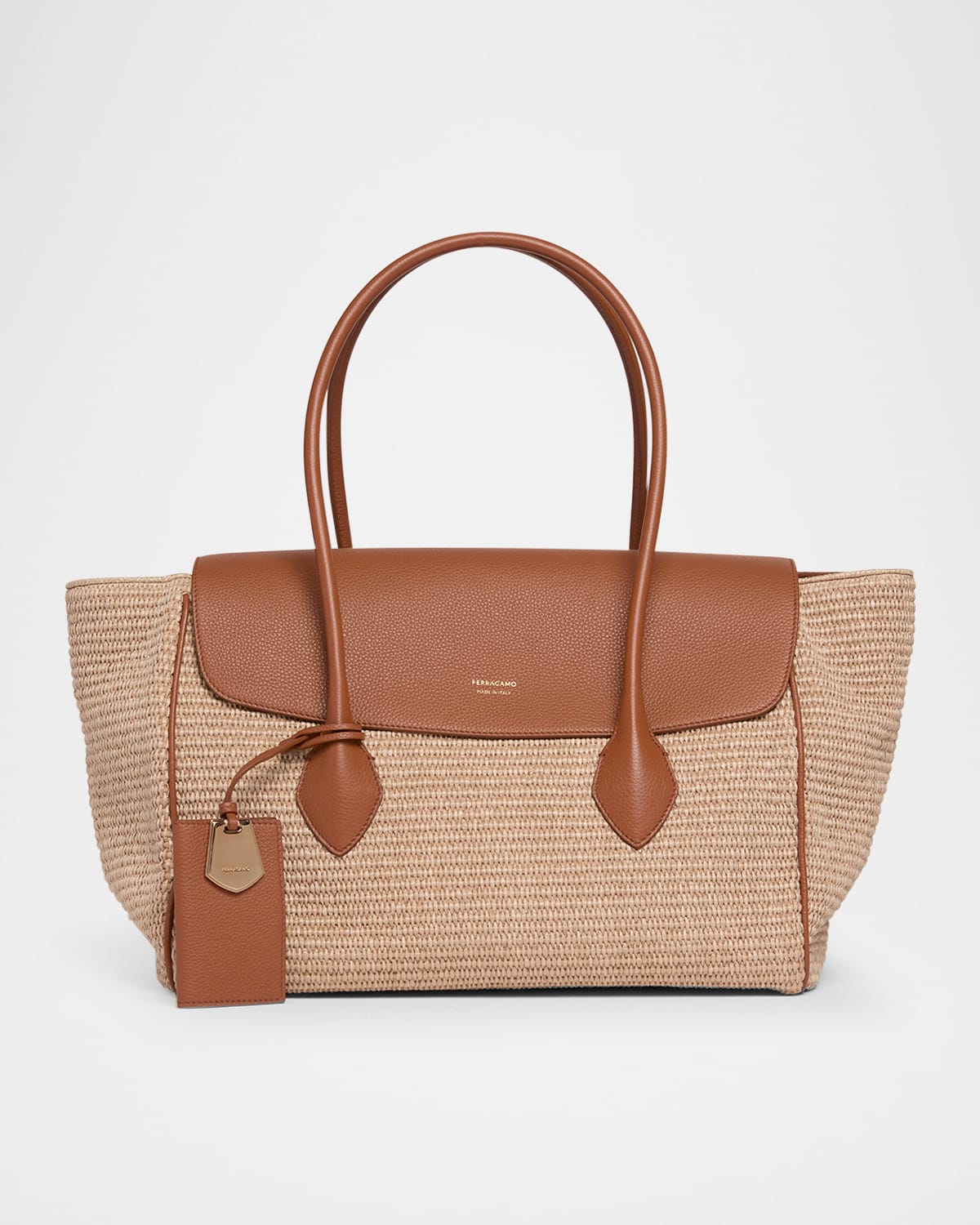 Ferragamo Florence Raffia and Leather Top-Handle Bag