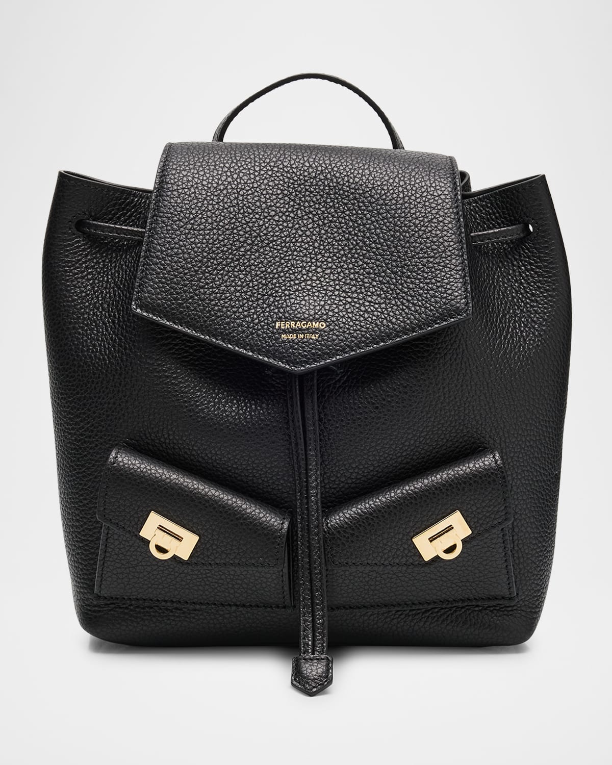 Ferragamo Grain Leather Backpack In Black