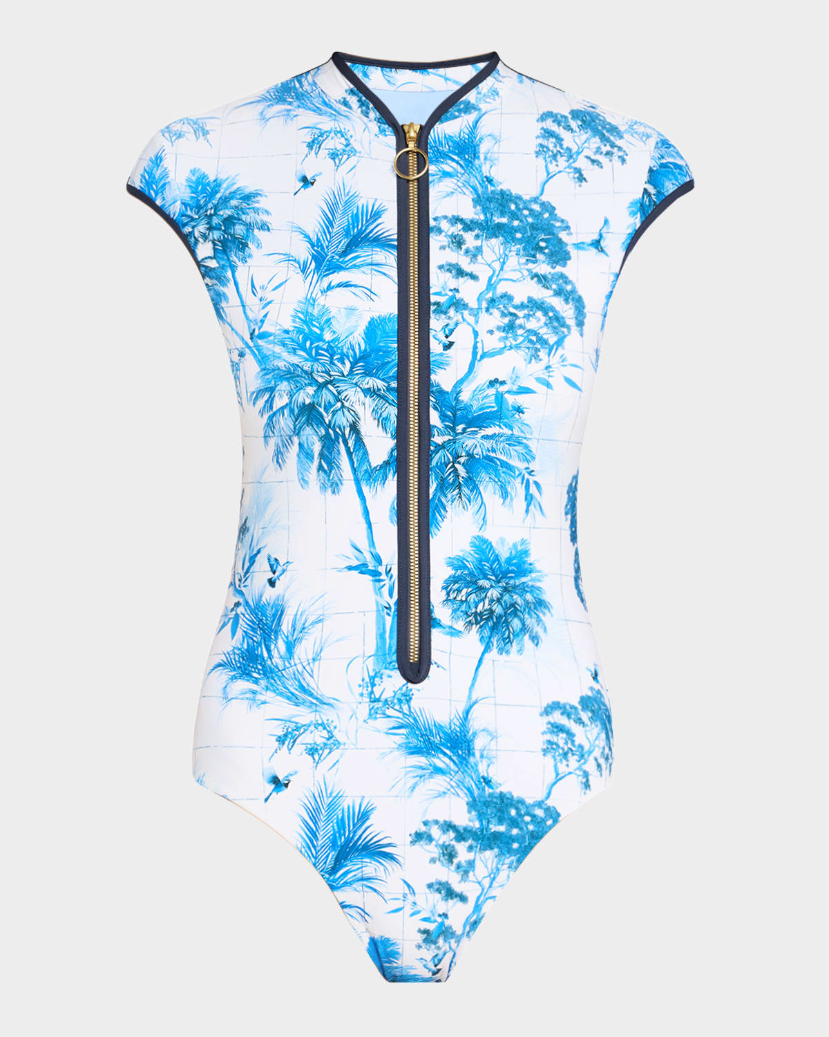 Shop Seafolly Zip-front Rashguard One-piece Swimsuit In White