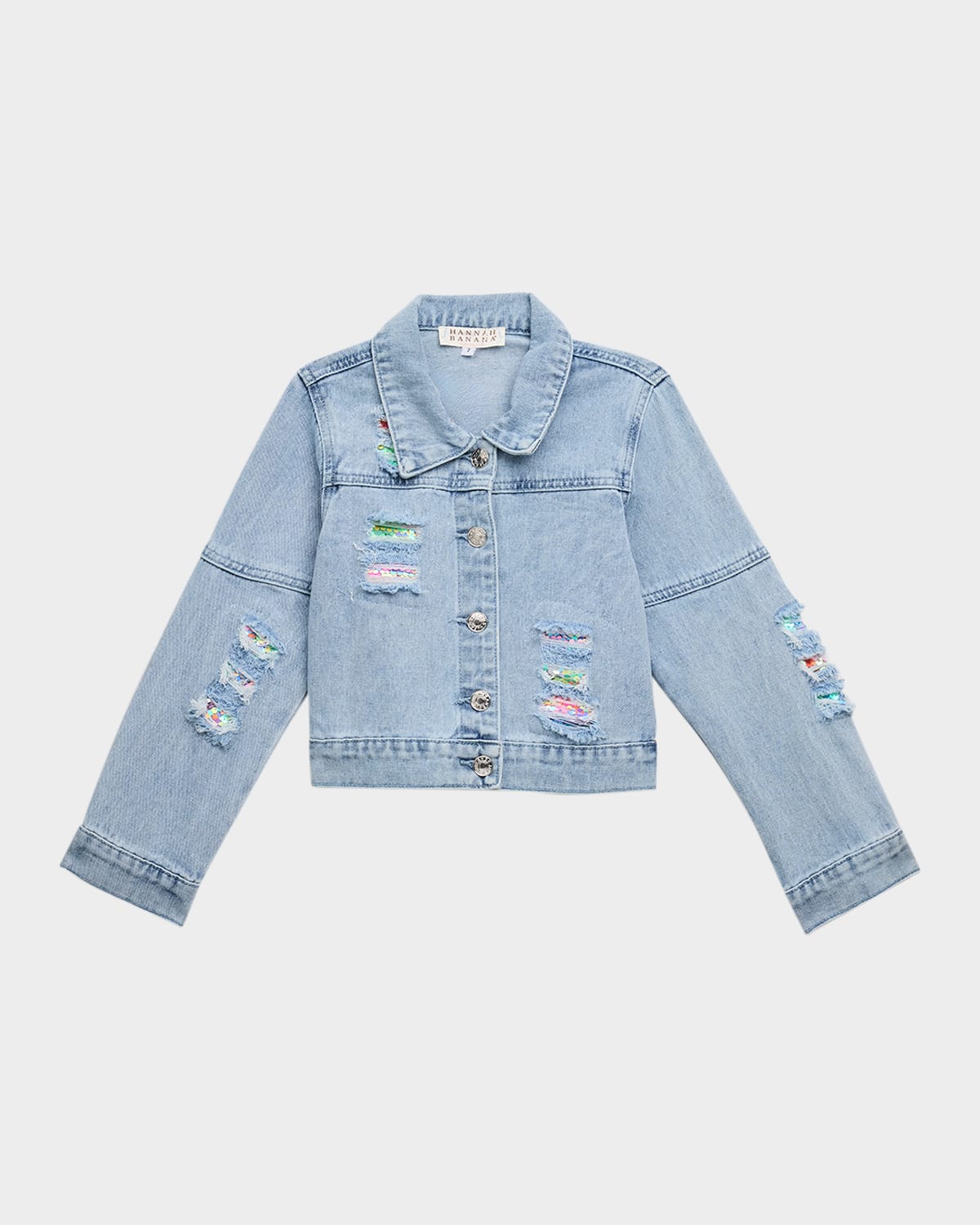 HANNAH BANANA GIRL'S DISTRESSED DENIM JACKET W/ PATCHES 