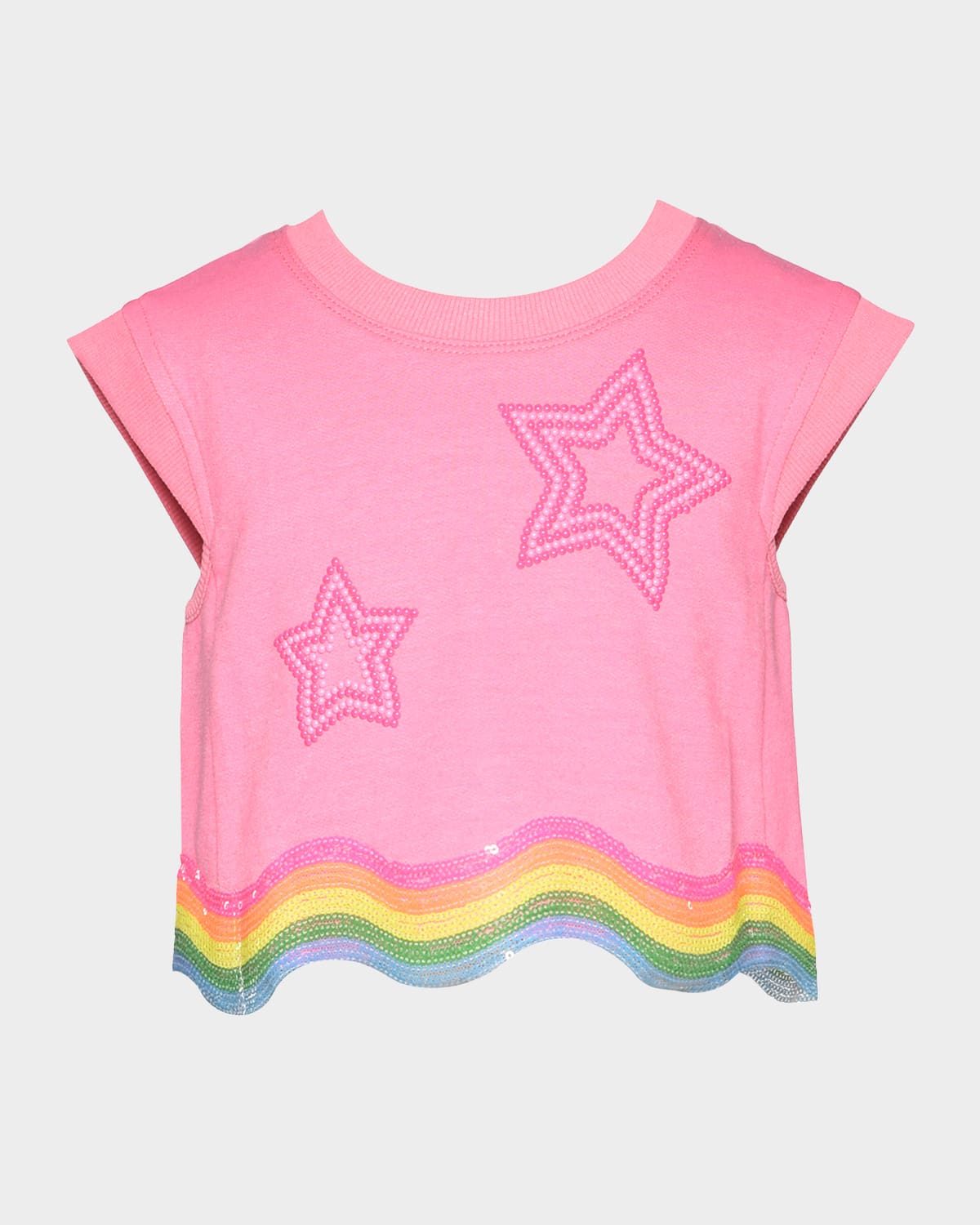 HANNAH BANANA GIRL'S TOP W/ BEADED STARS & RAINBOW TRIM 