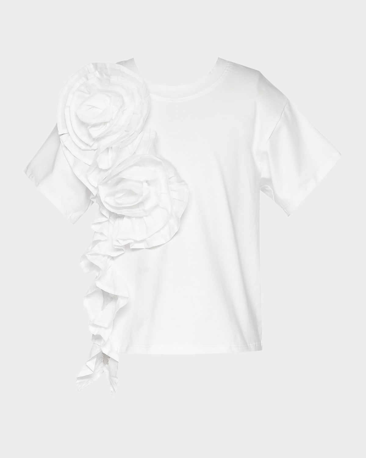 Shop Hannah Banana Girl's Jersey T-shirt W/ 3d Floral Trim In White