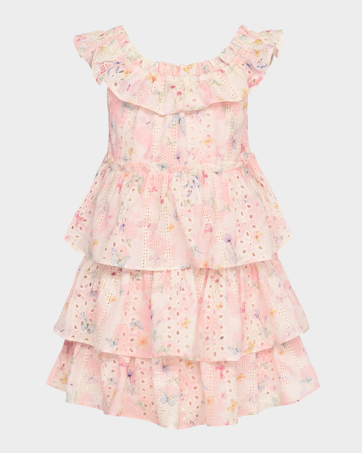 HANNAH BANANA GIRL'S FLORAL-PRINT EYELET LACE TRIM DRESS 
