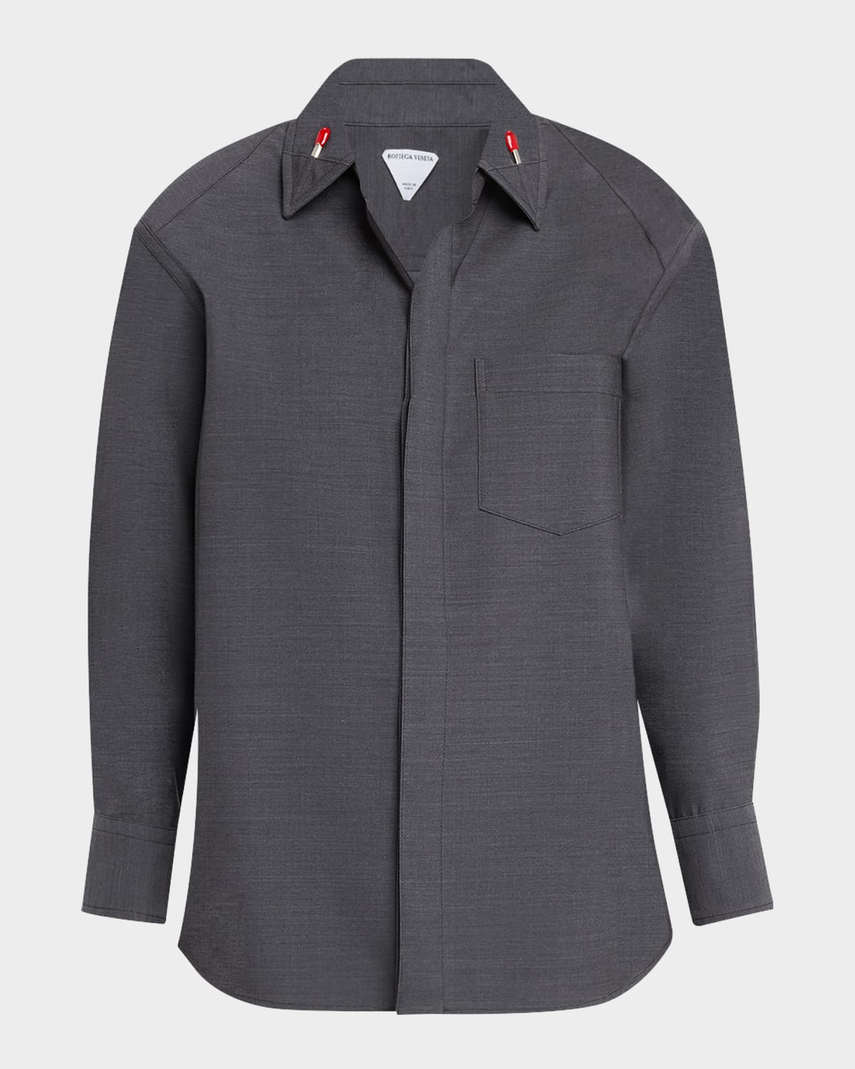 Bottega Veneta Matches-collar Travel Light Wool Shirt In Dark Grey Melange