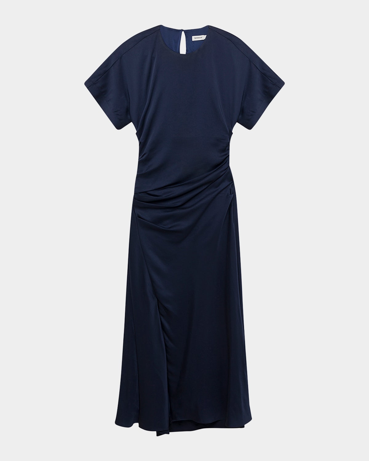 Simkhai Marabella Draped Short-sleeve Midi Dress In Midnight