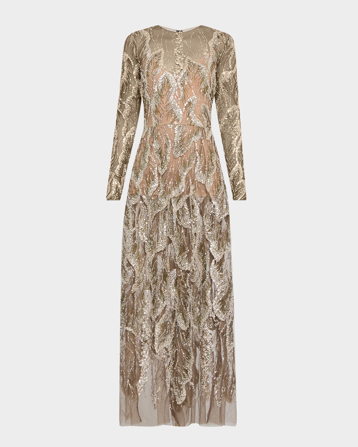 Elie Saab Embellished Sheer Tulle Long-sleeve Gown