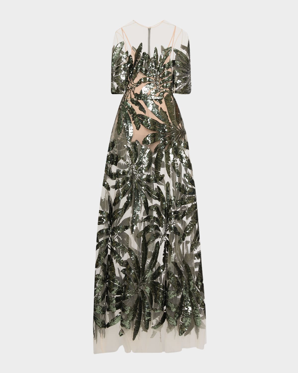 Elie Saab Embroidered Tulle Illusion Gown