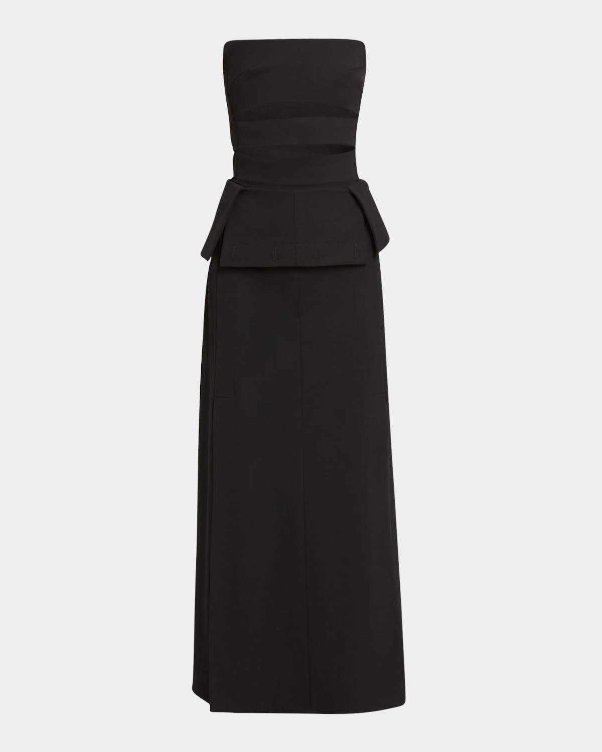 Shop Proenza Schouler Kit Strapless Cutout Peplum Wool Gabardine Maxi Dress In Black