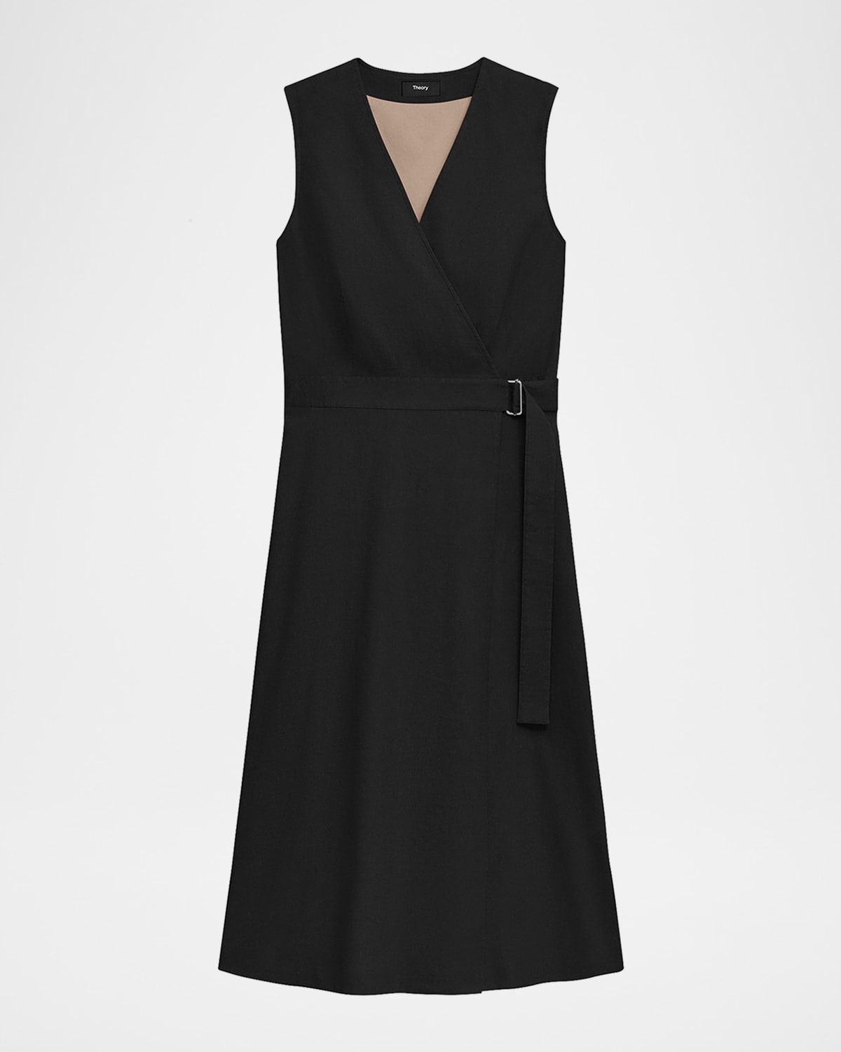 Theory Sleeveless Linen Blend Wrap Dress In Black