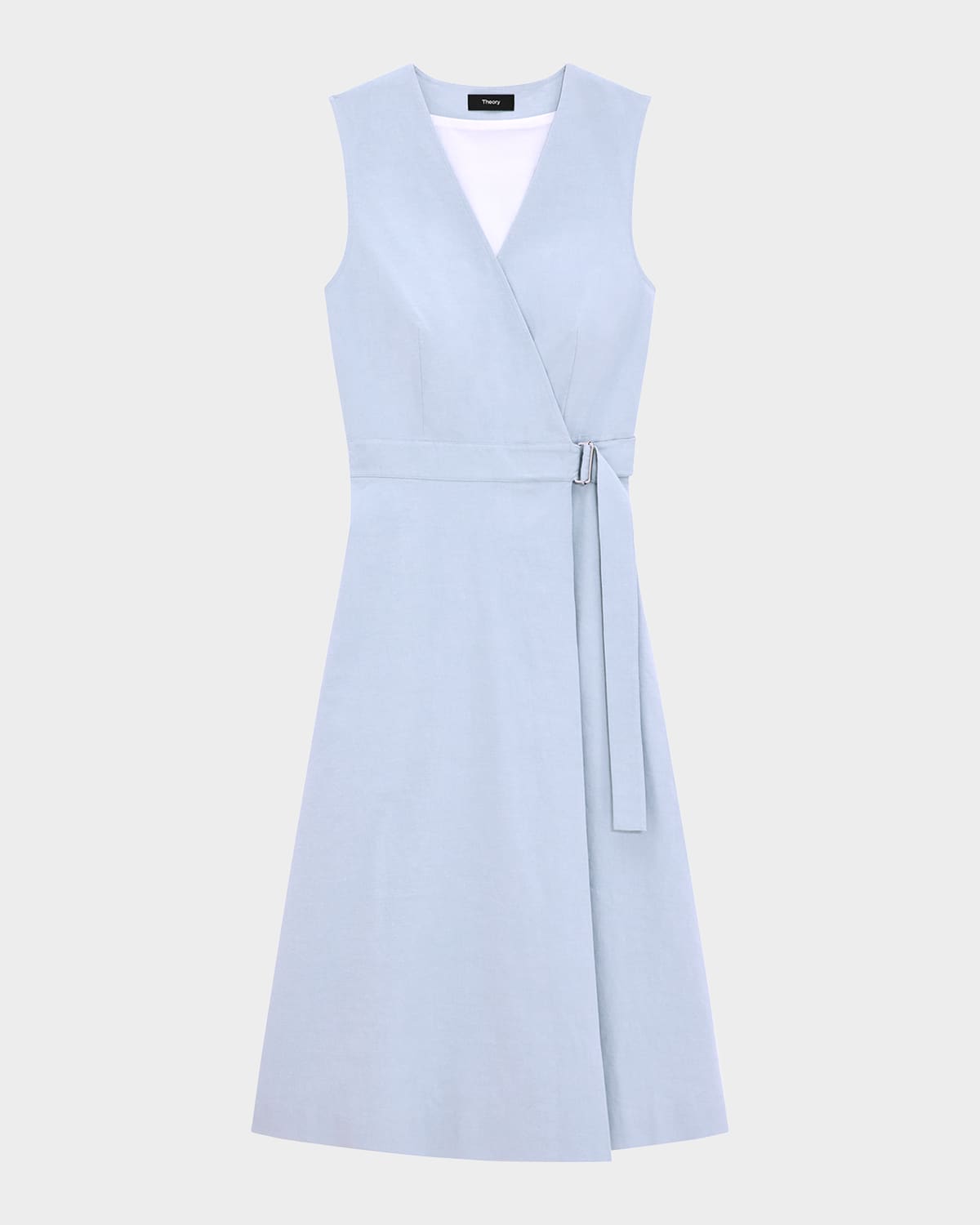 Theory A-line Crunch Linen Wrap Dress In Pearl Blue