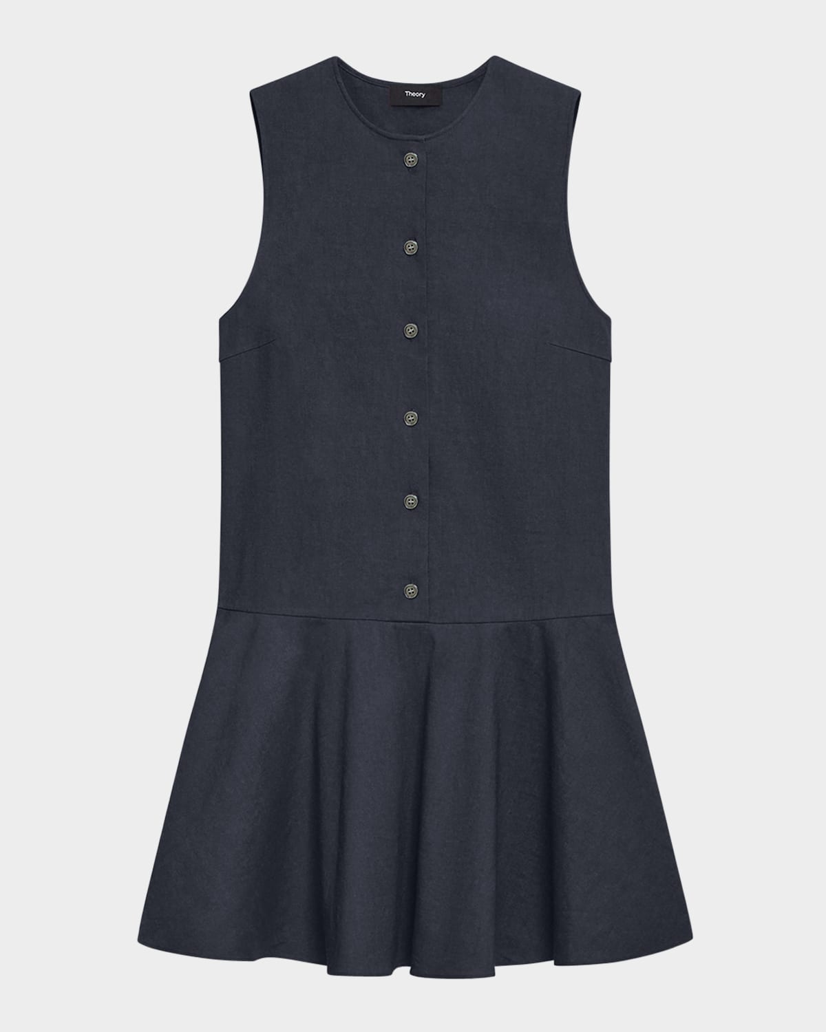 Drop-Waist Crunch Linen Mini Dress