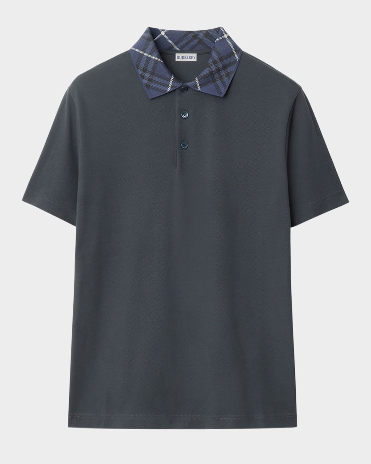 Shop Burberry Men's Check-collar Polo Shirt In Magnet