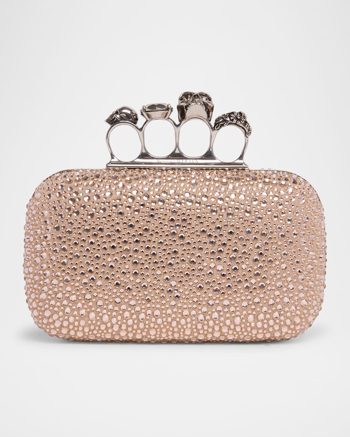 Alexander Mcqueen Skull Four Ring Embellished Leather Clutch Bag In Pink