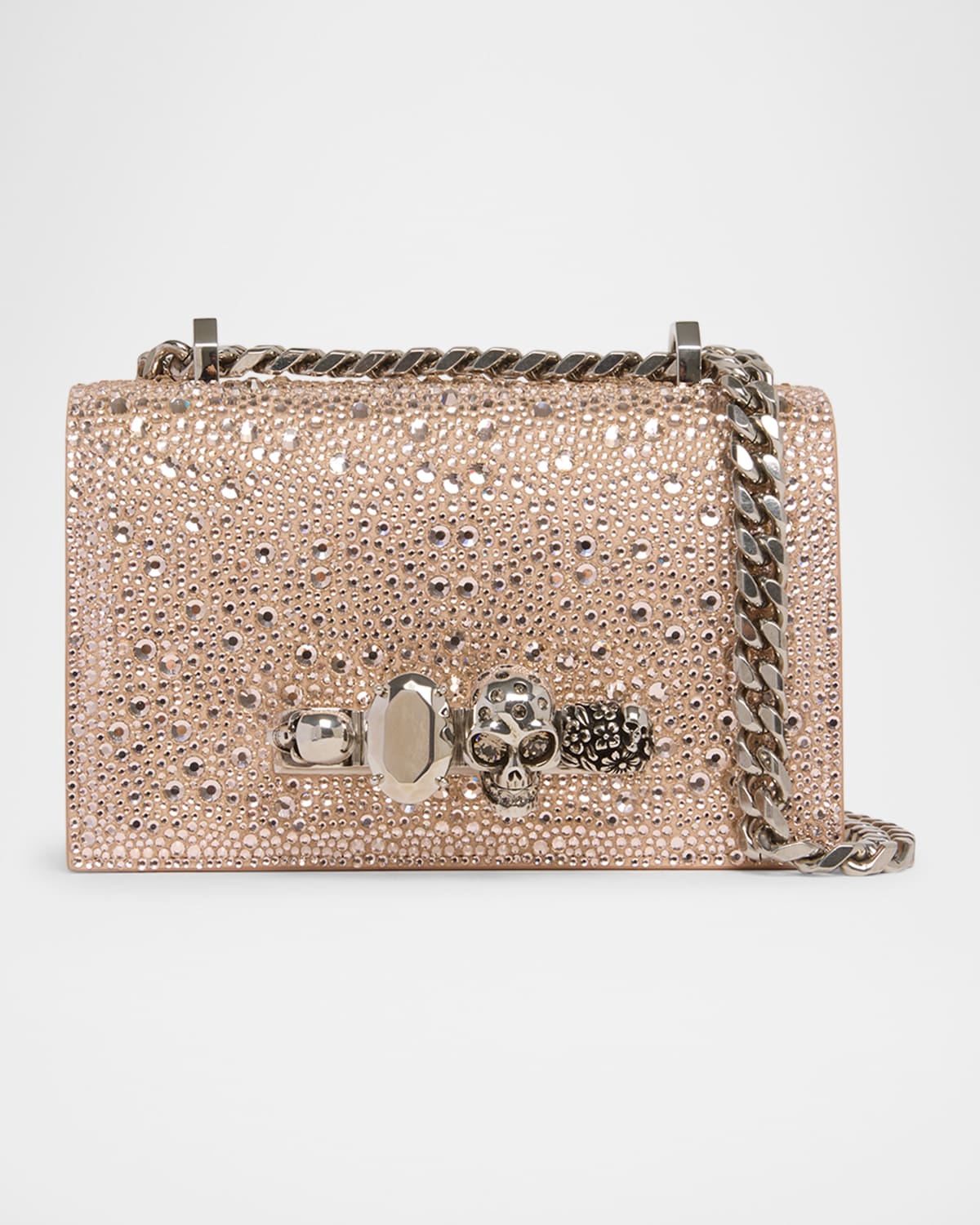 Alexander Mcqueen Skull Four Ring Embellished Leather Shoulder Bag In Pink