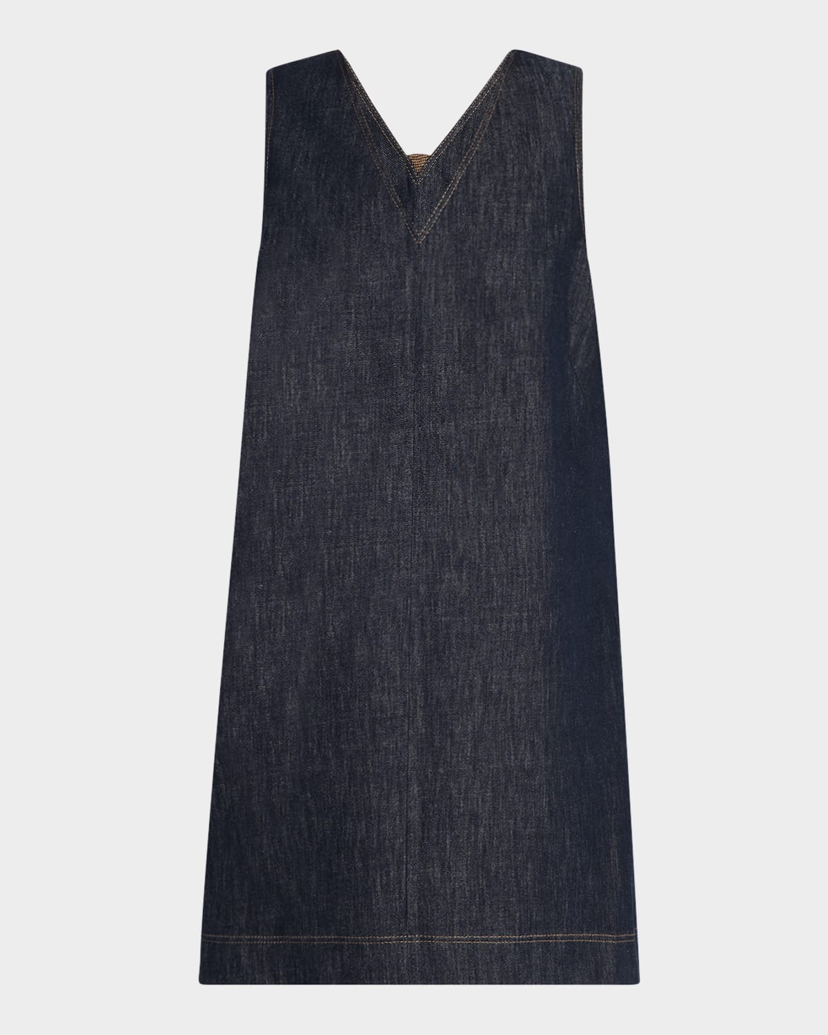 Short V-Neck Denim Tank Dress with Monili Insert