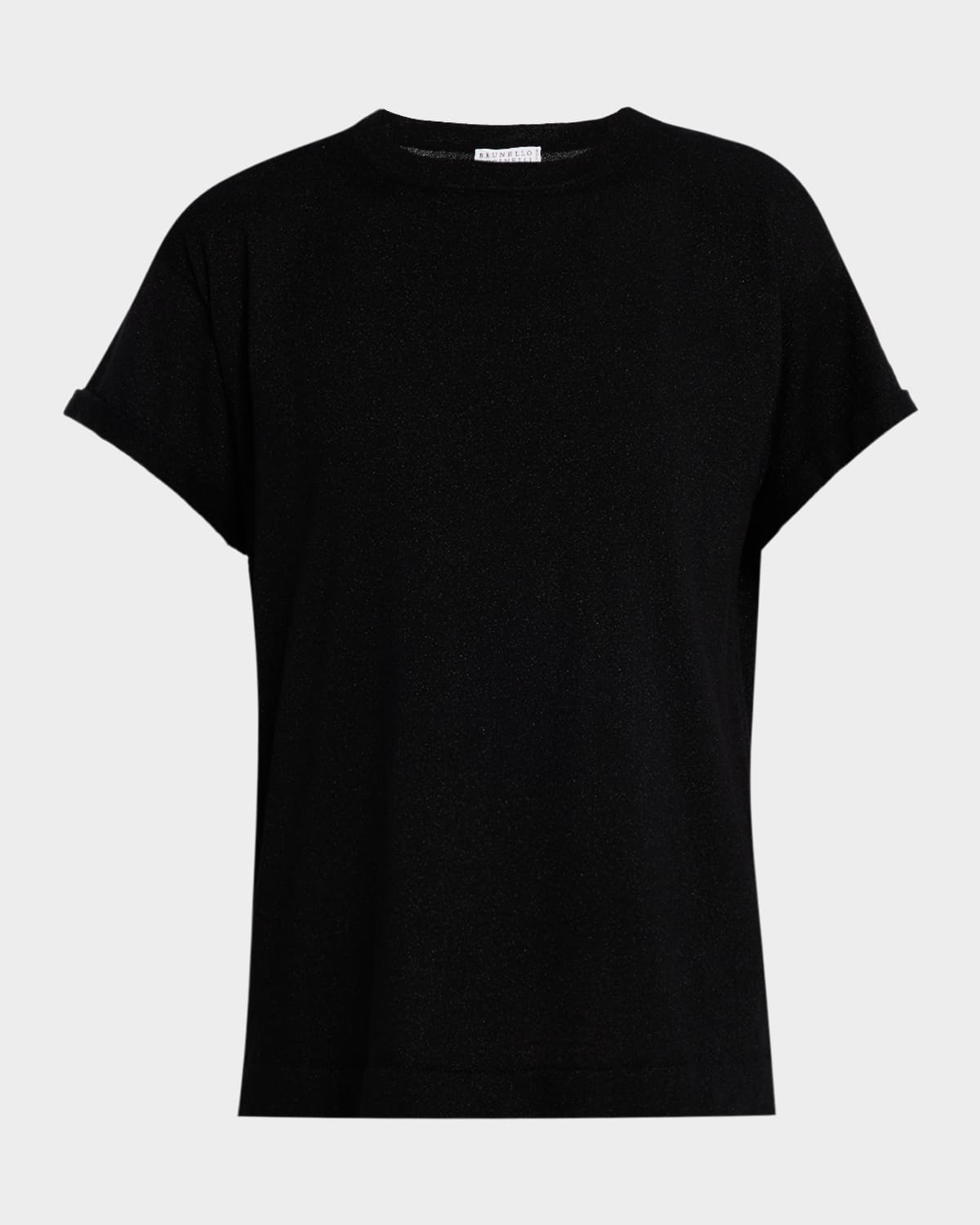 Brunello Cucinelli Short Sleeve Lurex Cashmere Shirt In Black