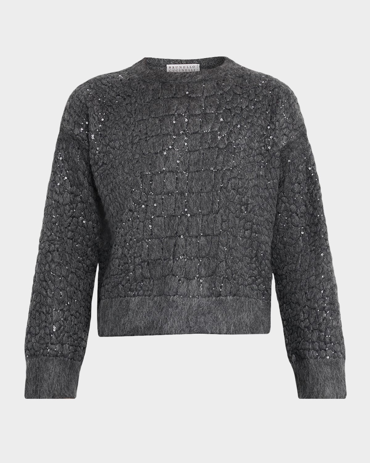 Brunello Cucinelli Paillette Mohair-cashmere Croc-jacquard Knit Sweater In Gray
