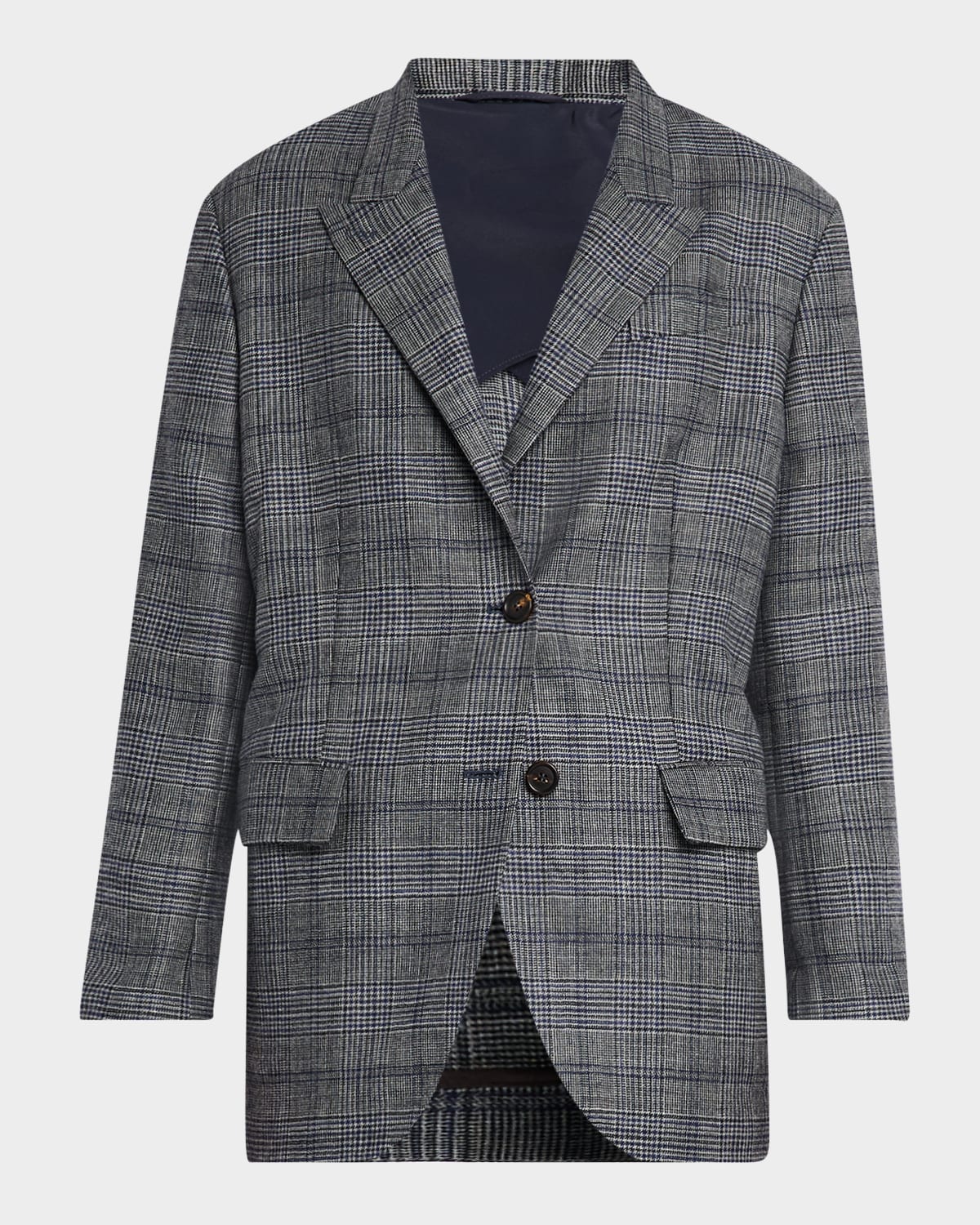 Brunello Cucinelli Belted Wool Prince Of Wales Single-breasted Blazer Jacket