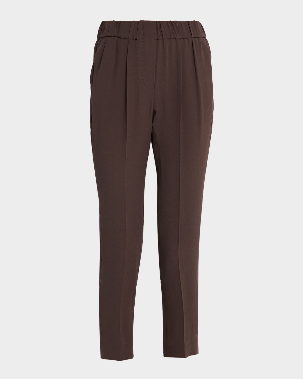 Brunello Cucinelli Silk Crepe Cady Straight-leg Ankle Pull-on Pants