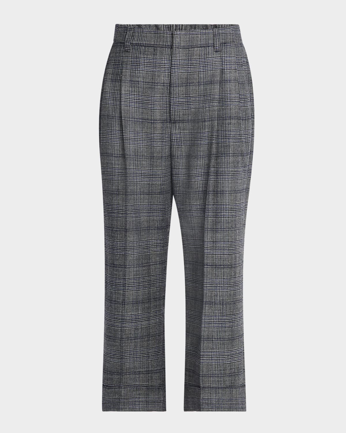 Brunello Cucinelli Pleated Wool Prince Of Wales Wide-leg Crop Trousers