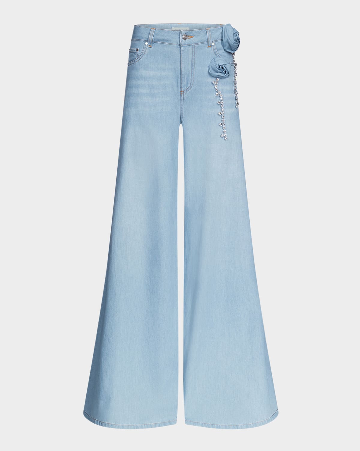 Area Crystal Rosette Wide Leg Jeans
