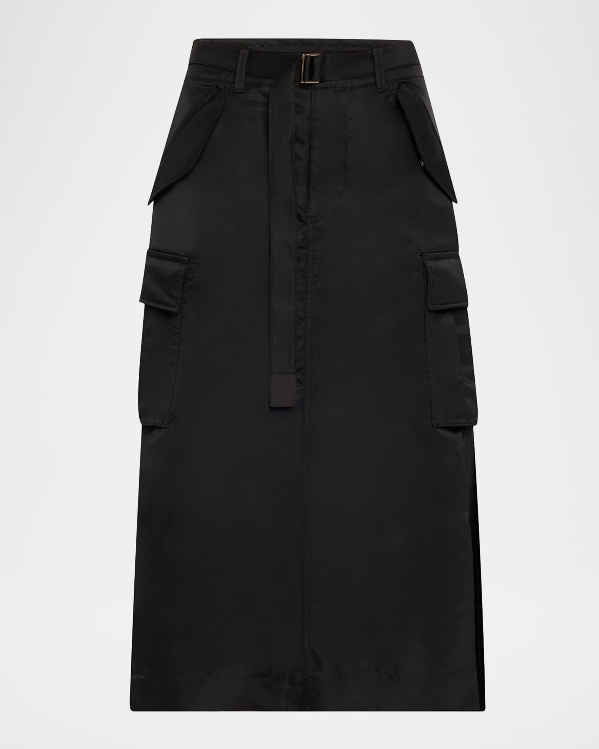 Sacai Nylon-twill Pleated Midi Cargo Skirt In Black