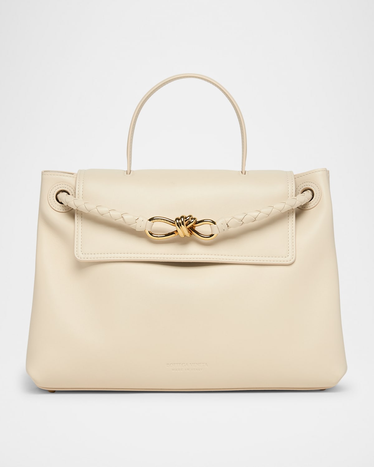 Bottega Veneta Andiamo Medium Leather Top-handle Bag In Gray