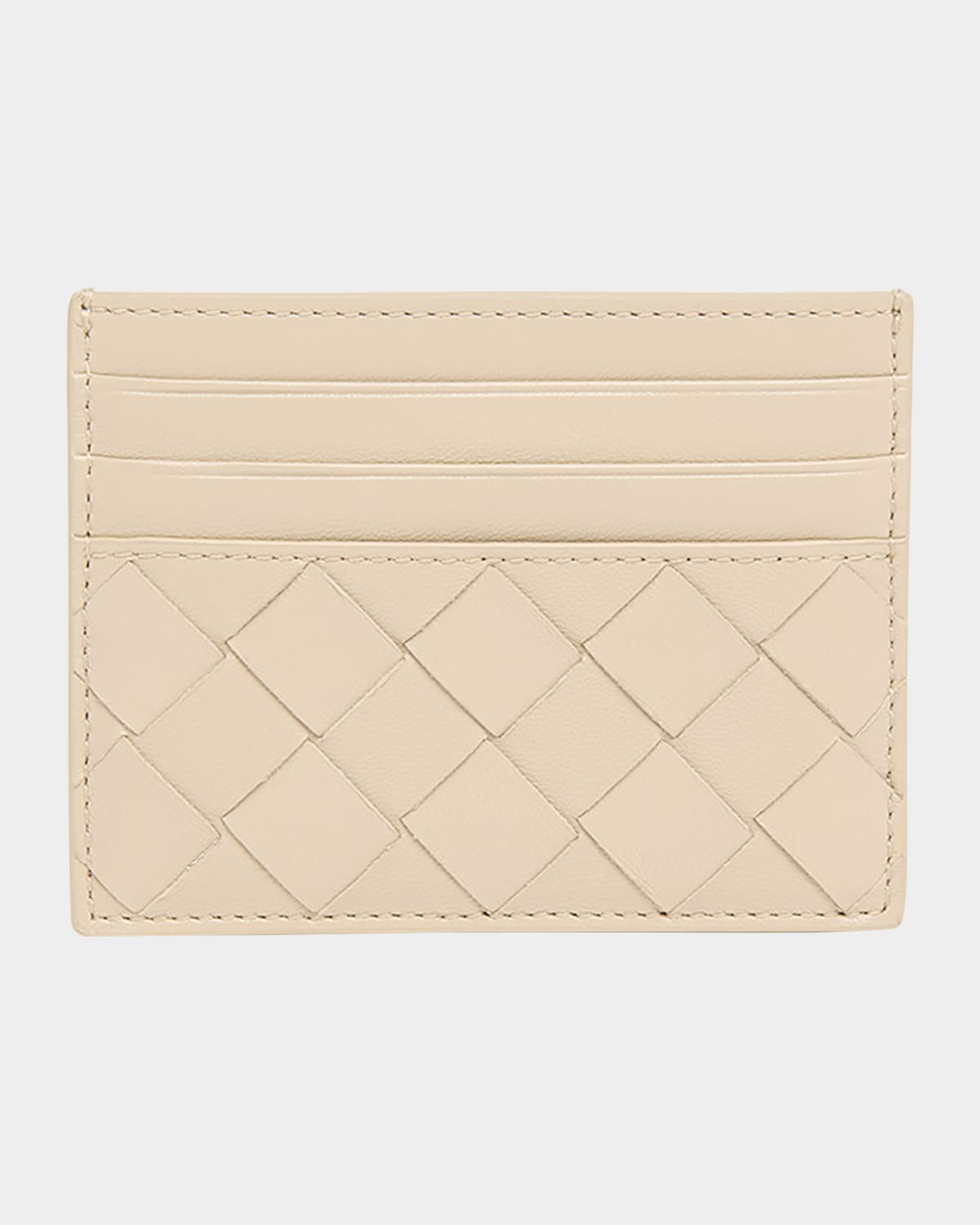 Bottega Veneta Intrecciato Leather Card Holder In Ecru Glacier